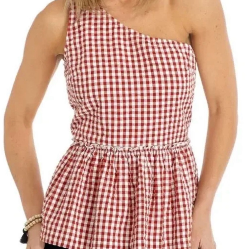NWOT - Crown & Ivy Gingham One Shoulder Top